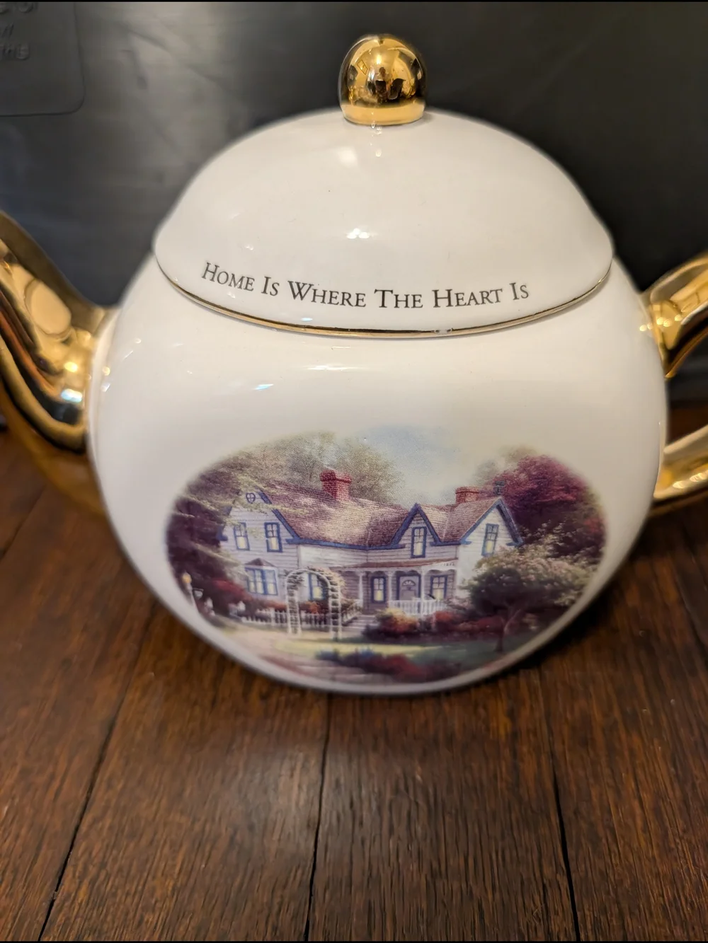 Thomas Kinkade White Porcelain Teapot with Gold Accents